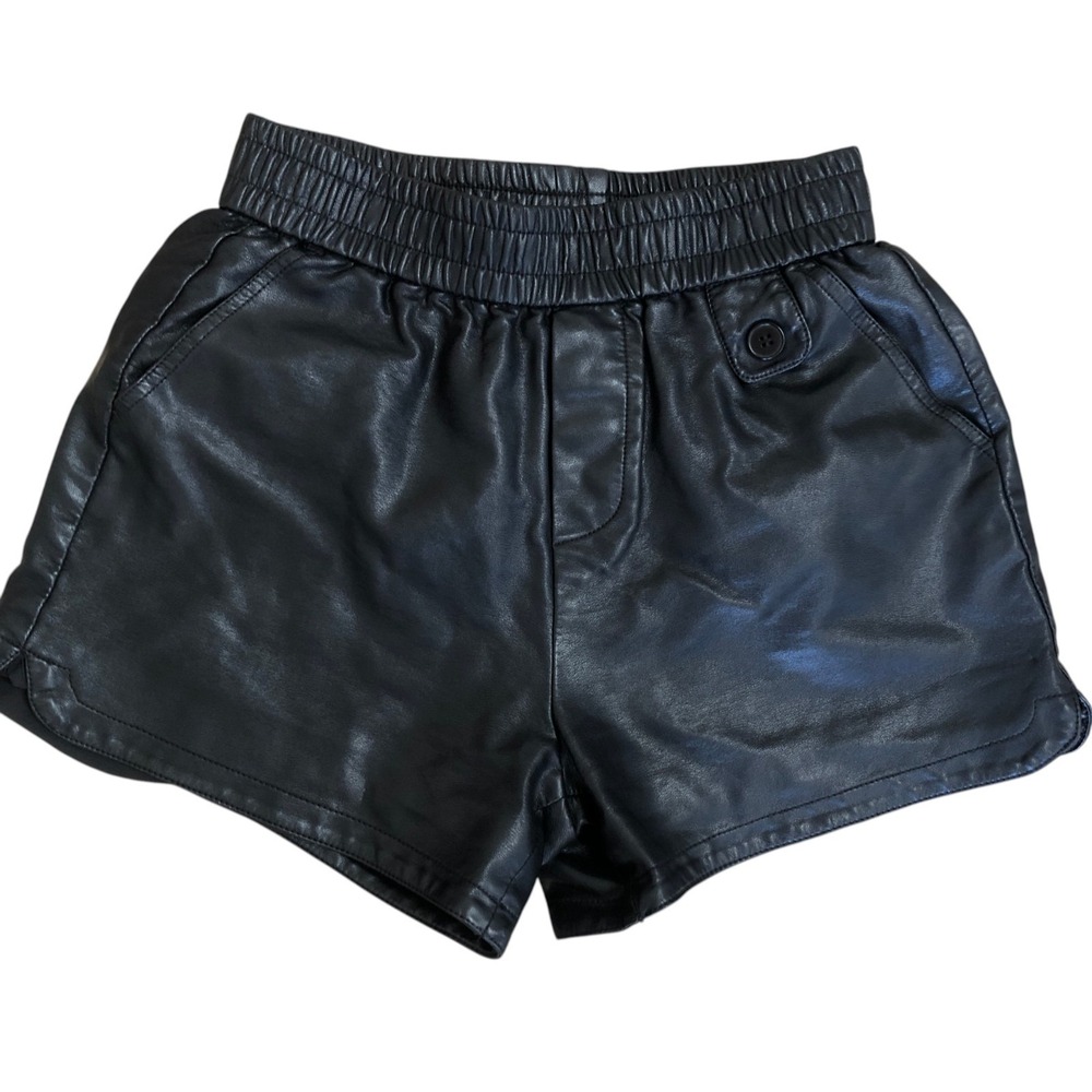 Black Faux Leather Pull on Sexy Whimsigoth Short Shorts Rocker Gothic Sz XS - Picture 2 of 10